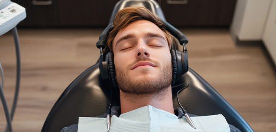 Dental patient relaxing in treatment chair