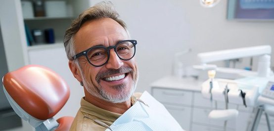 Smiling middle-aged dental patient in treatment chair