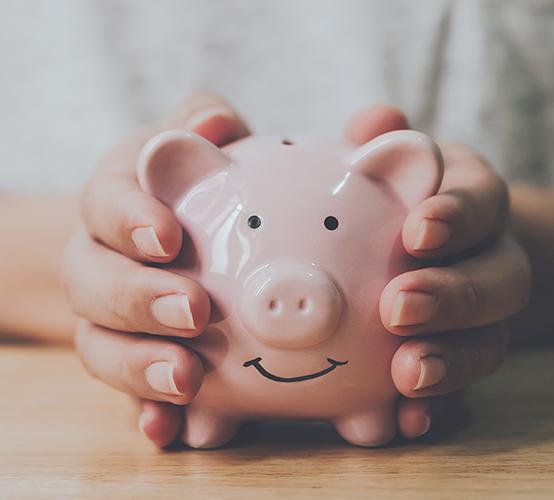 Hands holding a piggy bank