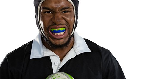 Rugby player wearing mouthguard