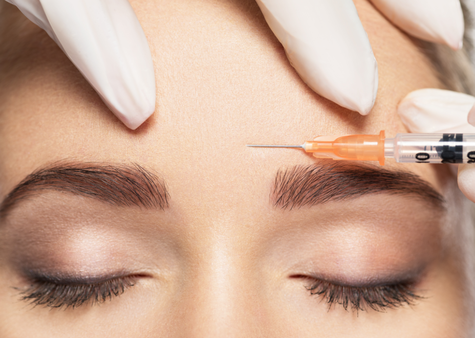 Close up of woman getting BOTOX injection.
